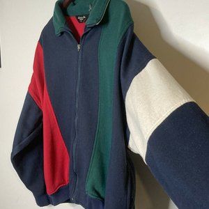 Christian Dior | 90's Color Block Zip Up Nylon Navy Sweatshirt Jacket